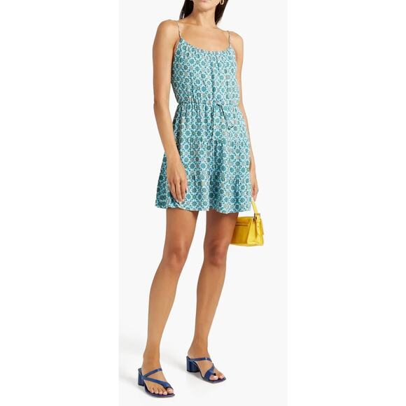 Alice + Olivia Cheyla printed Crepe Mini Dress turquoise ($330) small washed Geo - Picture 4 of 8